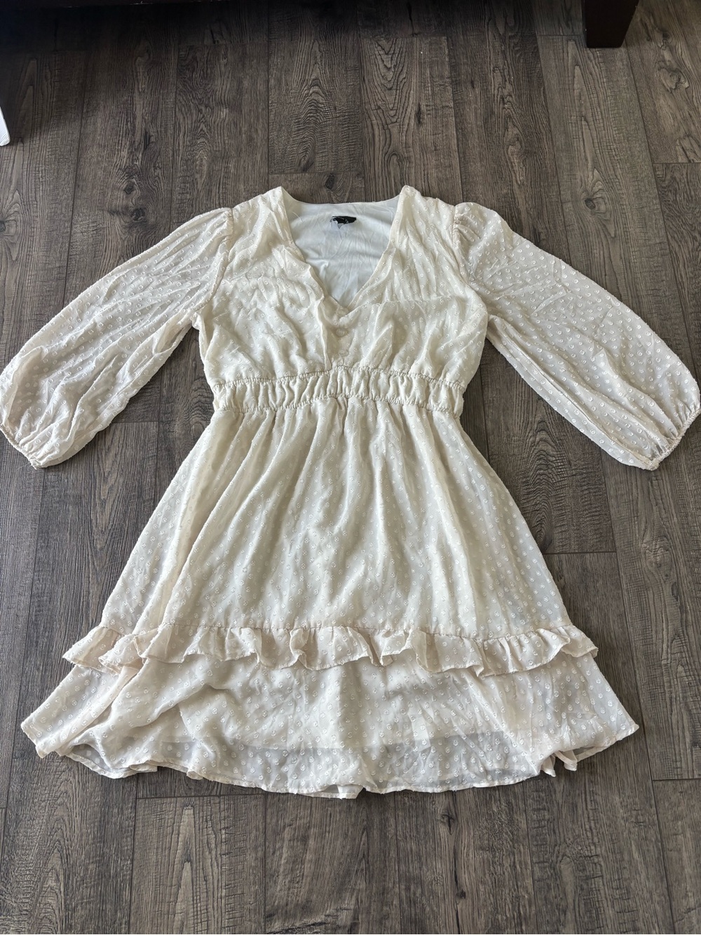 Maison Tara Cream Ruffled Swiss Dot Mini Dress